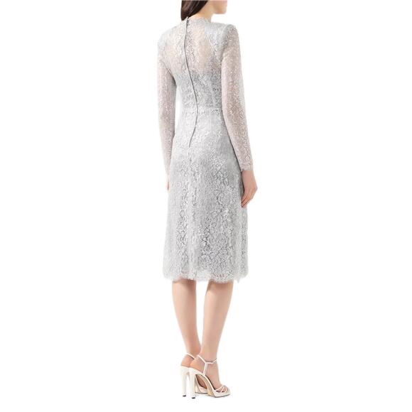 NWT DOLCE & GABBANA Cordonetto Lace Midi Dress Long Sleeves Silver 40 S - Picture 3 of 10